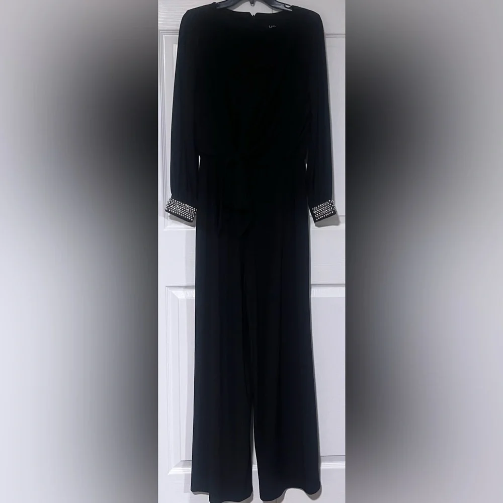 MSK Rhinestone Embellished Long Sleeved Wide Leg Jumpsuit - Picture 2 of 5